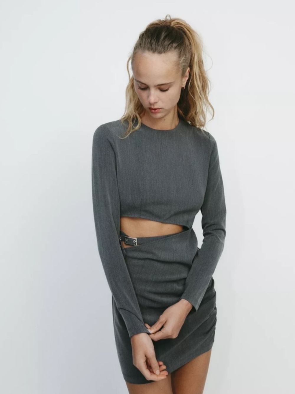 New ZARA Long-Sleeve Belted Mini Dress
